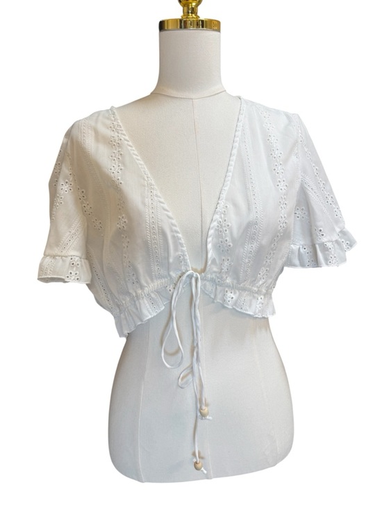 Cider Tops - Cider Eyelet Crop Top White Tie Front Ruffle Sleeve Boho XL